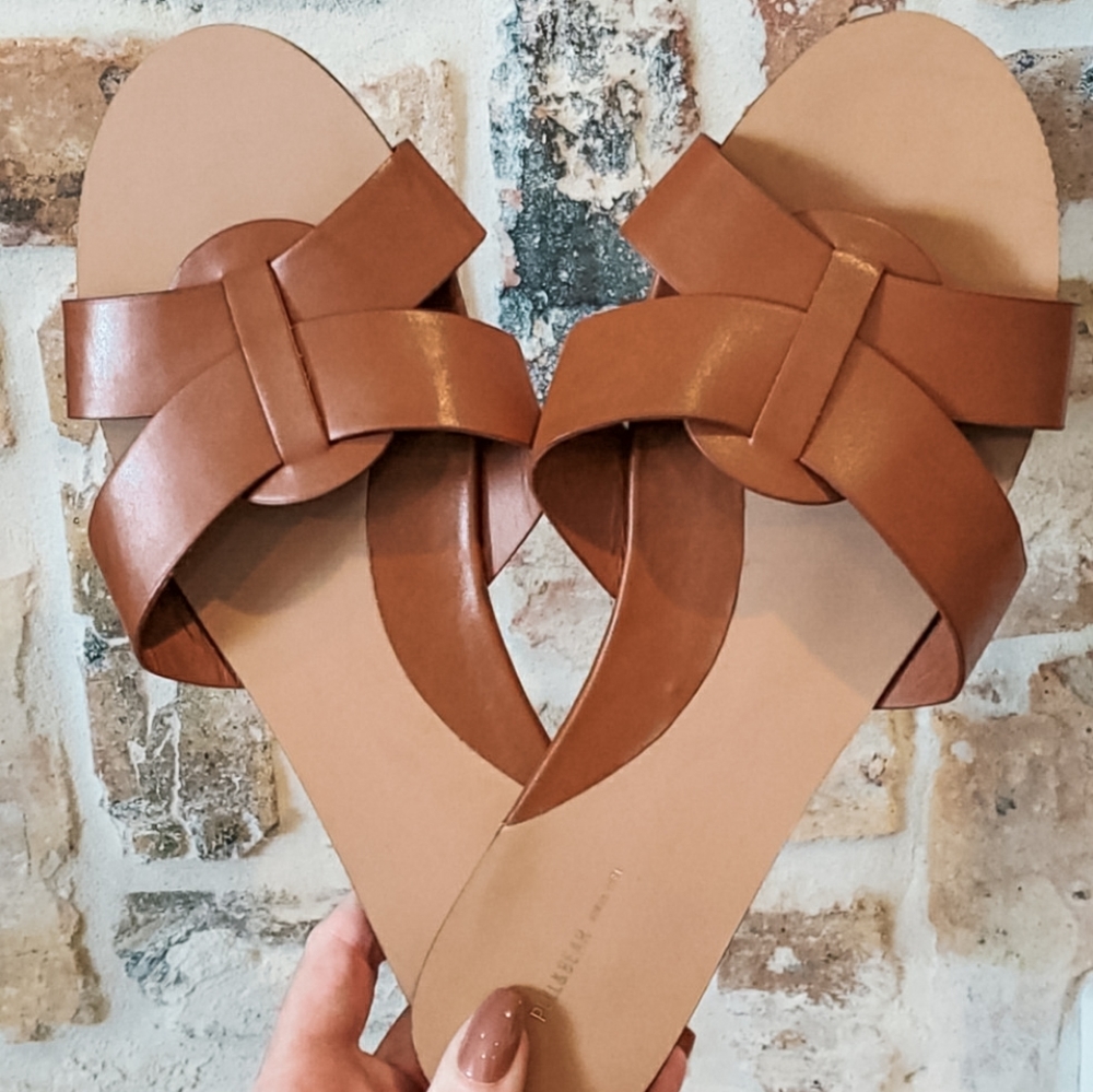 Pull & Bear Tan Criss Cross Slip On Sandals